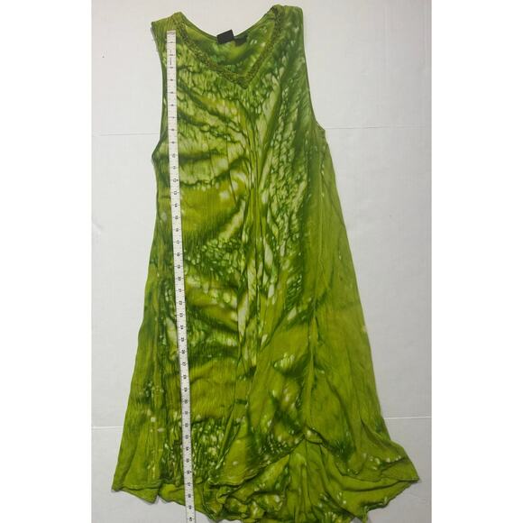 Vintage Asymmetrical Tie Dye Maxi Dress One Size Lime Green Boho Hippie Festival - Picture 9 of 9